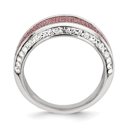 Sterlingsilber Kristall Rosa Lasergraviert Glitzer Texture Ring (size 7 Nur)