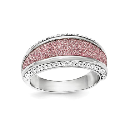Sterlingsilber Kristall Rosa Lasergraviert Glitzer Texture Ring (size 7 Nur)