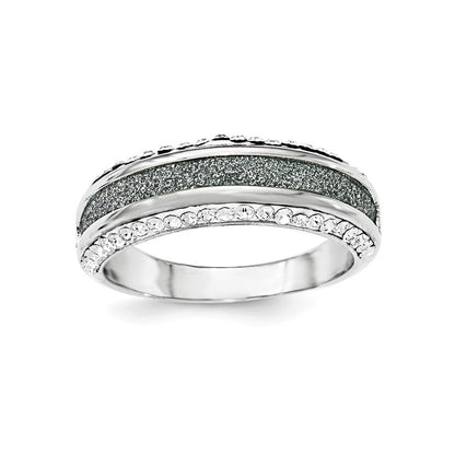Sterlingsilber Kristall Blau Lasergraviert Glitzer Texture Ring