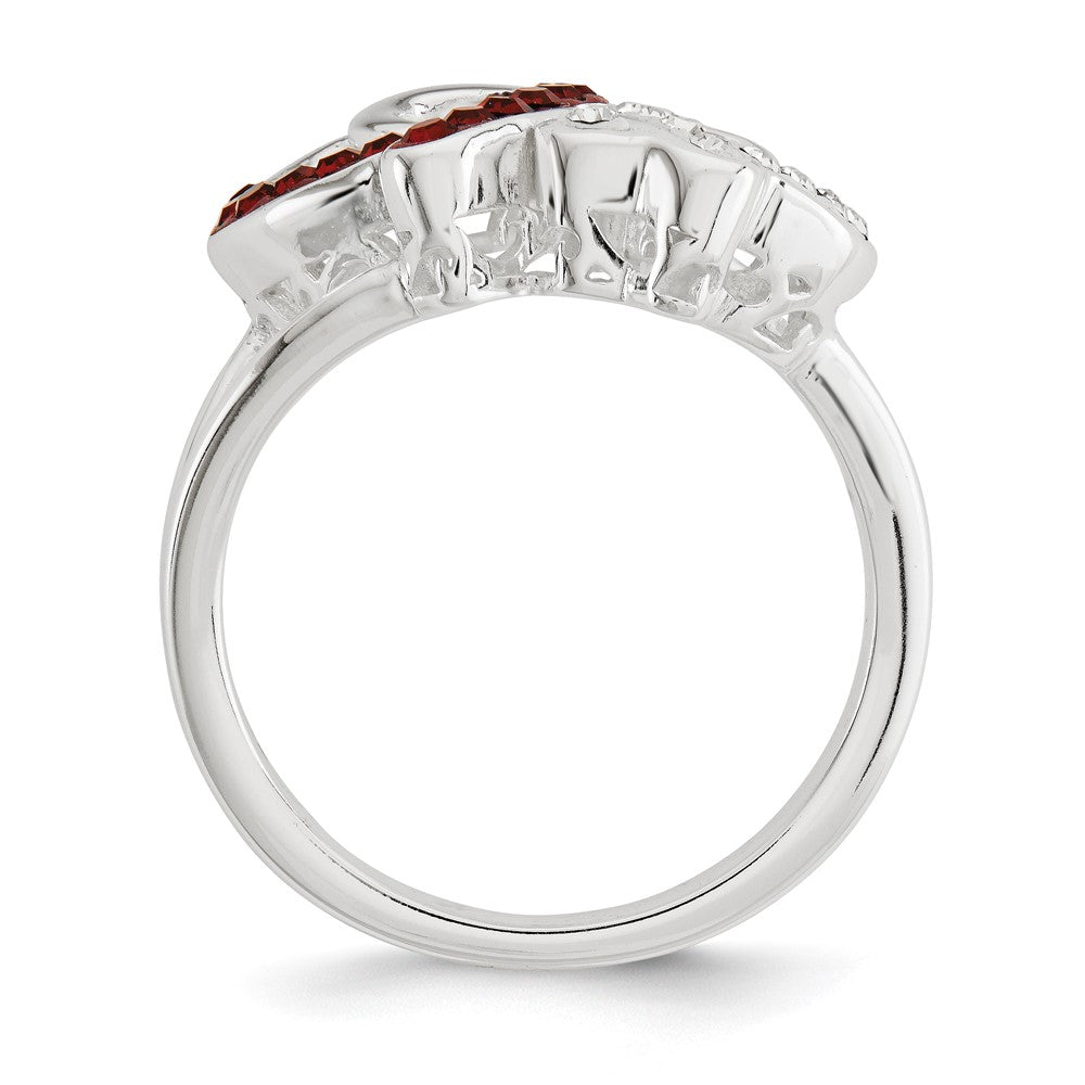 Sterlingsilber Rot und Weiß Kristall Zwei Herz Ring