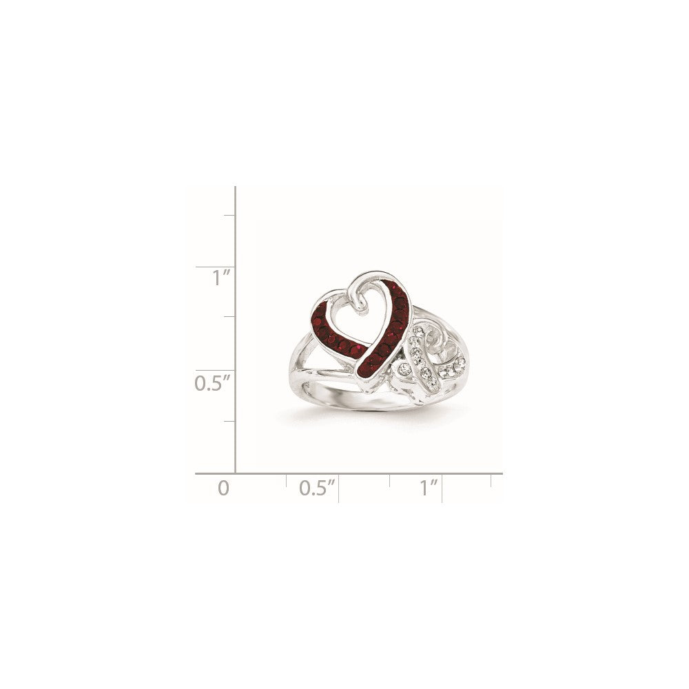 Sterlingsilber Rot und Weiß Kristall Zwei Herz Ring