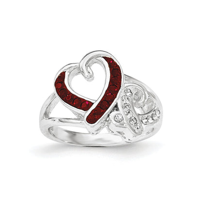 Sterlingsilber Rot und Weiß Kristall Zwei Herz Ring