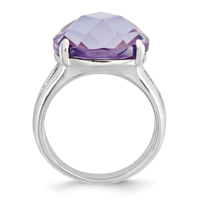 Sterlingsilber Lavender Zirkonia Schachbrett Schliff Kissen Ring