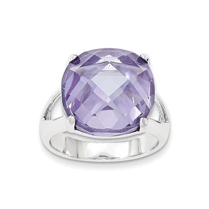 Sterlingsilber Lavender Zirkonia Schachbrett Schliff Kissen Ring