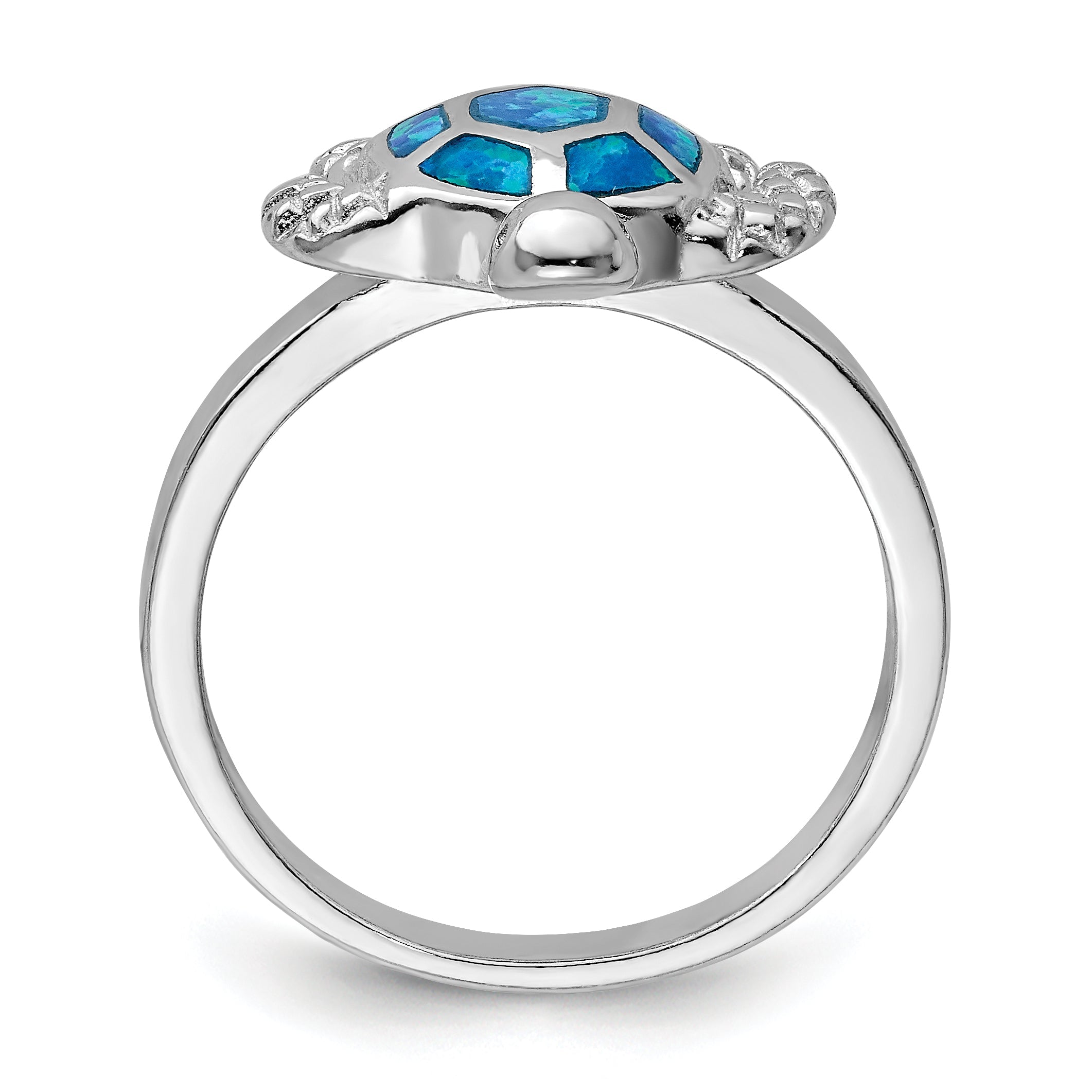 Sterlingsilber Rhodiniert Erzeugt Blau Opal Schildkröte Ring