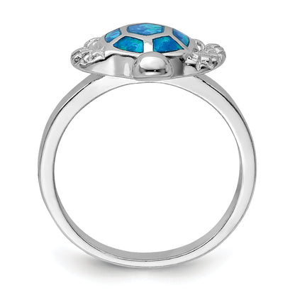 Sterlingsilber Rhodiniert Erzeugt Blau Opal Schildkröte Ring