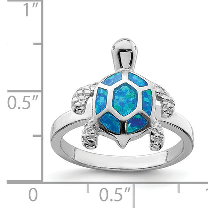 Sterlingsilber Rhodiniert Erzeugt Blau Opal Schildkröte Ring