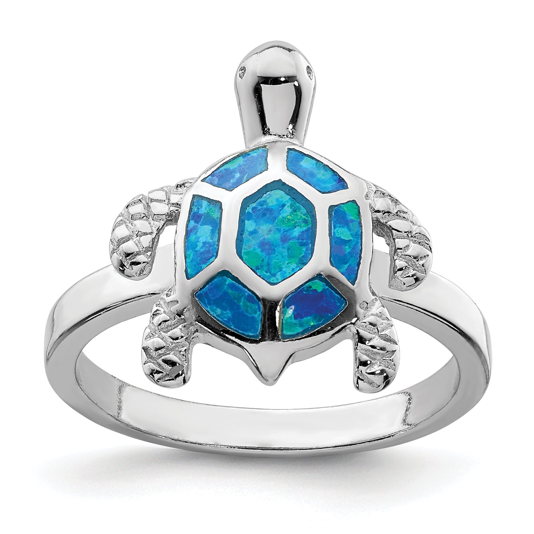 Sterlingsilber Rhodiniert Erzeugt Blau Opal Schildkröte Ring