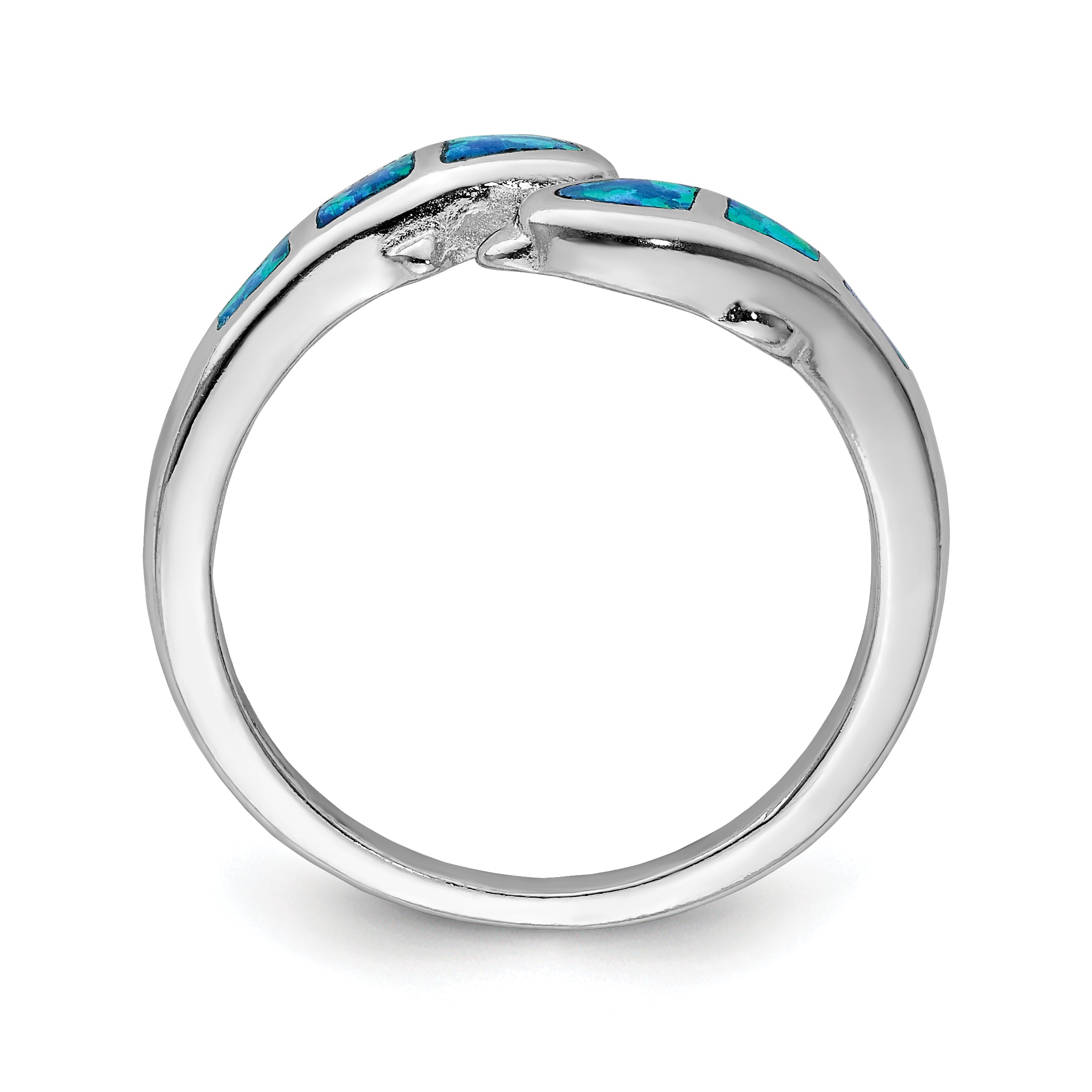 Sterlingsilber Rhodiniert Erzeugt Blau Opal Dolphins Ring