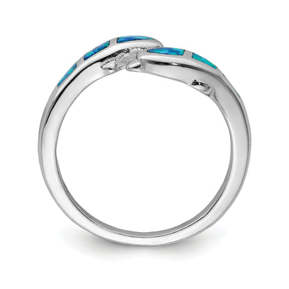 Sterlingsilber Rhodiniert Erzeugt Blau Opal Dolphins Ring