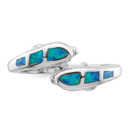 Sterlingsilber Rhodiniert Erzeugt Blau Opal Dolphins Ring
