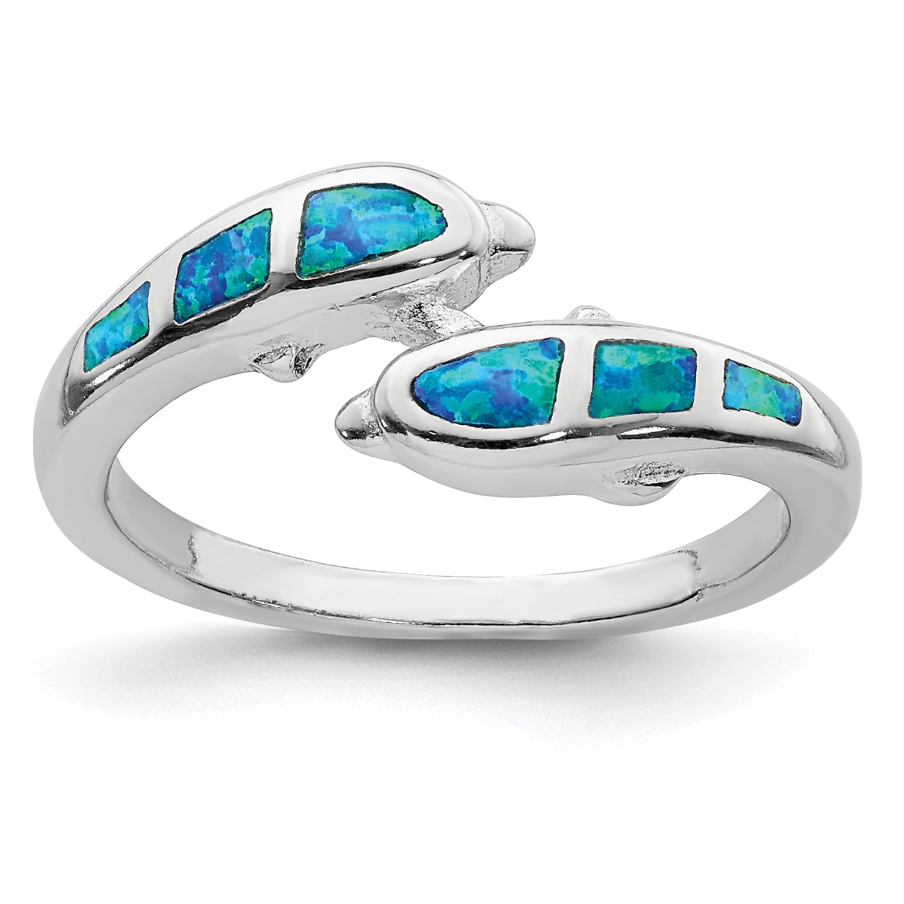 Sterlingsilber Rhodiniert Erzeugt Blau Opal Dolphins Ring