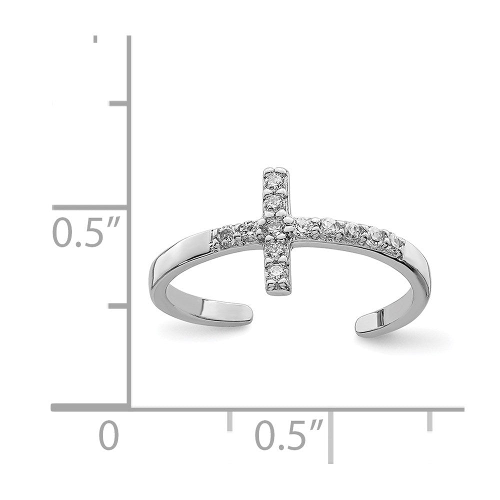 Sterlingsilber Rhodiniert Zirkonia Kreuz Zehenring