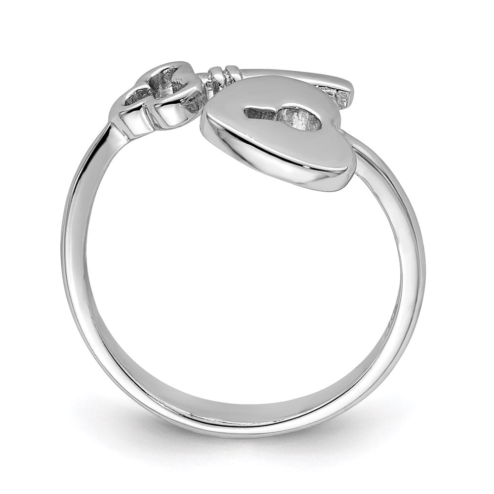 Sterlingsilber Rhodiniert Herz Schloss & Key Zehenring