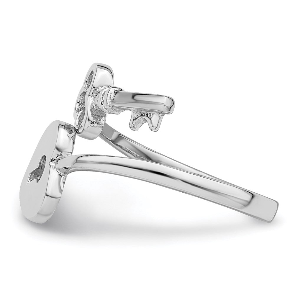 Sterlingsilber Rhodiniert Herz Schloss & Key Zehenring
