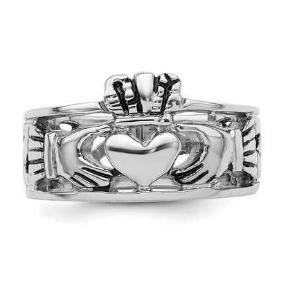 Sterlingsilber Rhodiniert und Antikisiert Claddagh Ring