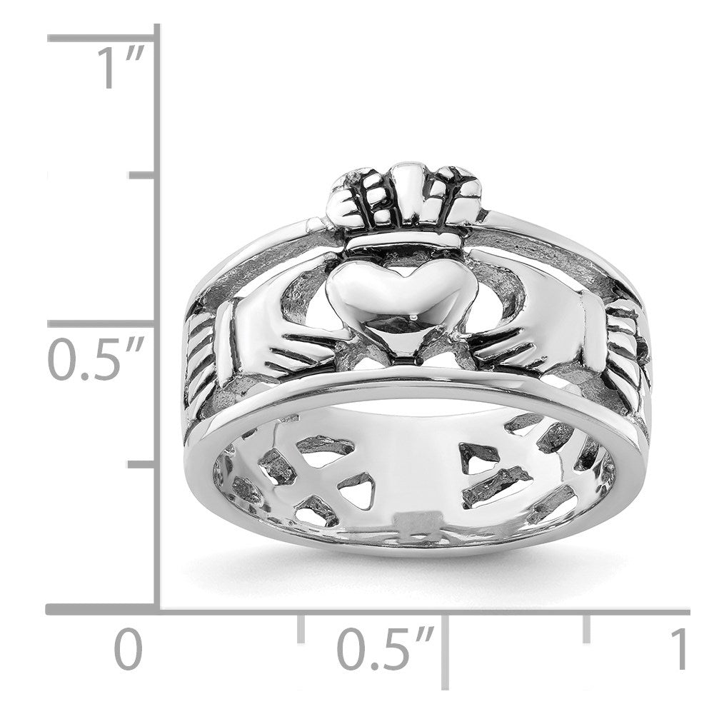 Sterlingsilber Rhodiniert und Antikisiert Claddagh Ring