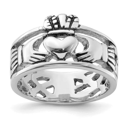 Sterlingsilber Rhodiniert und Antikisiert Claddagh Ring