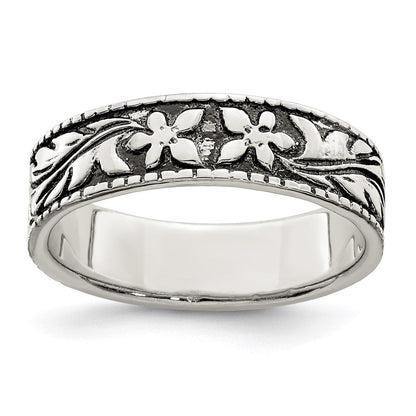 Sterlingsilber Antikisiert Blumen Ring