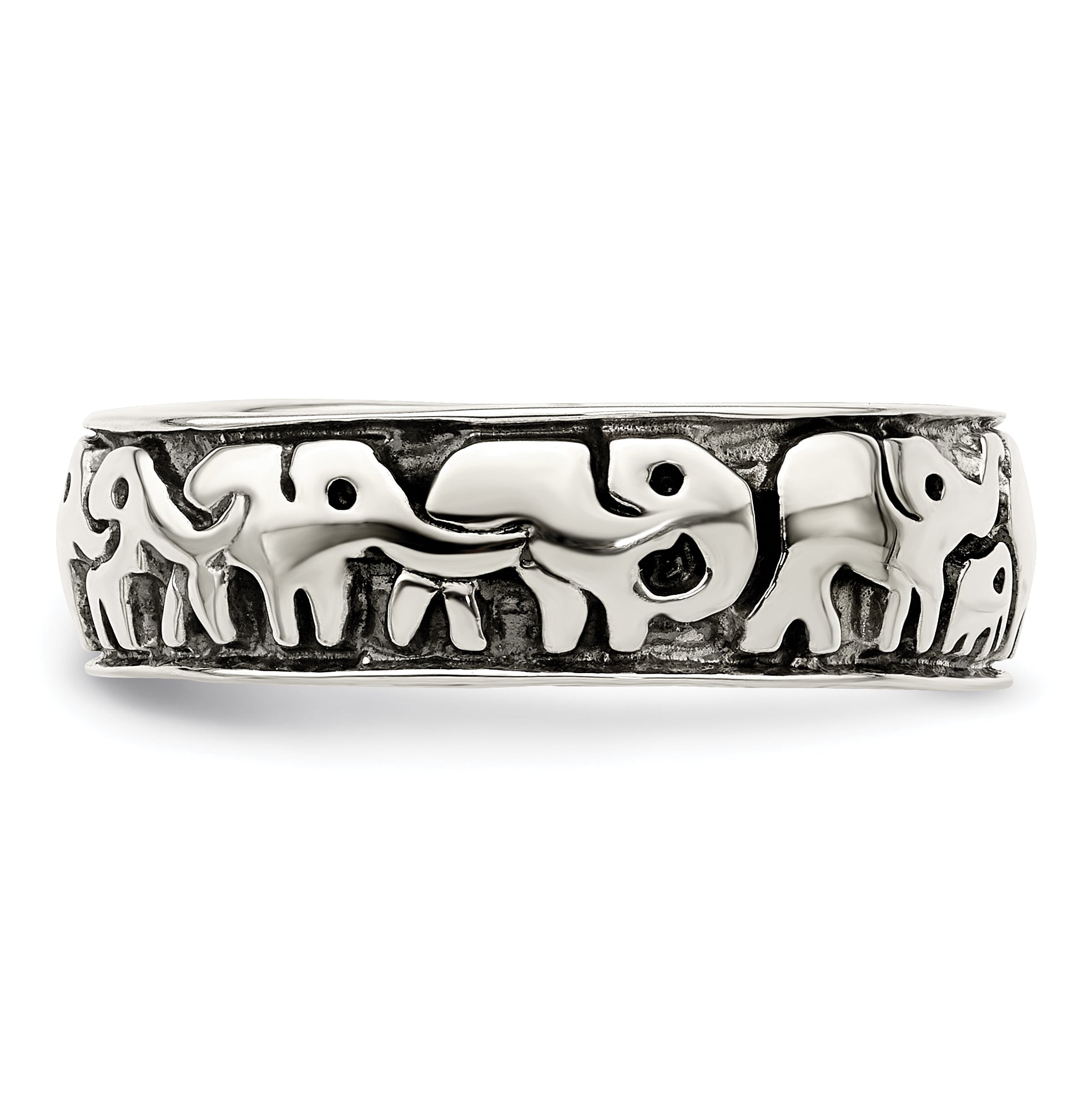 Sterlingsilber Poliert und Antikisiert Elephants Ring