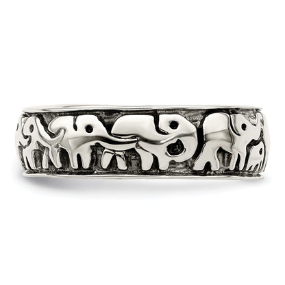 Sterlingsilber Poliert und Antikisiert Elephants Ring