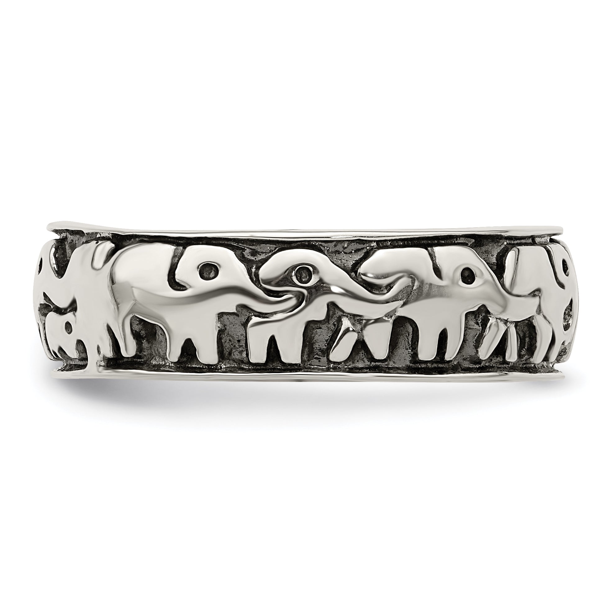 Sterlingsilber Poliert und Antikisiert Elephants Ring