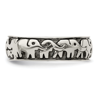 Sterlingsilber Poliert und Antikisiert Elephants Ring