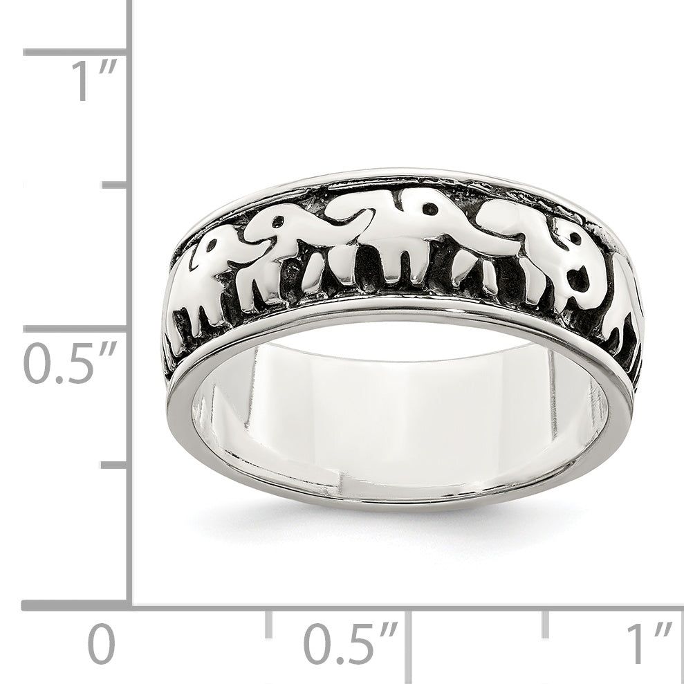 Sterlingsilber Poliert und Antikisiert Elephants Ring