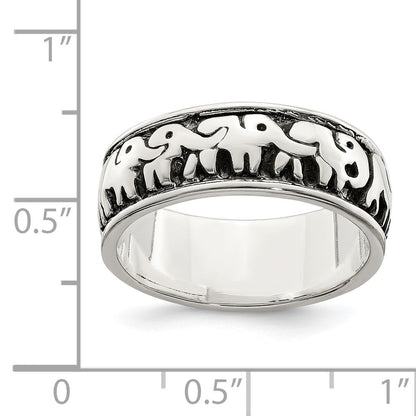 Sterlingsilber Poliert und Antikisiert Elephants Ring