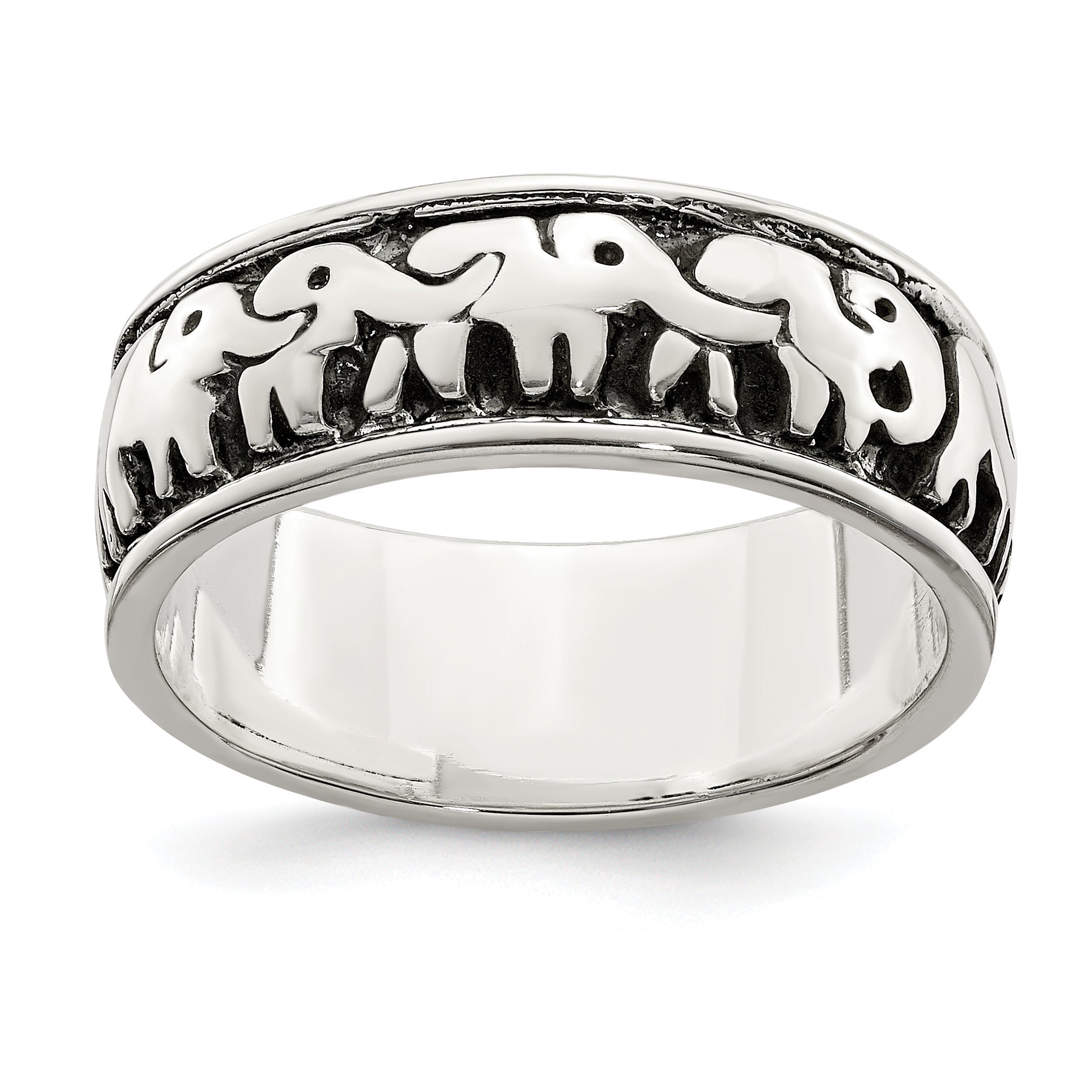 Sterlingsilber Poliert und Antikisiert Elephants Ring