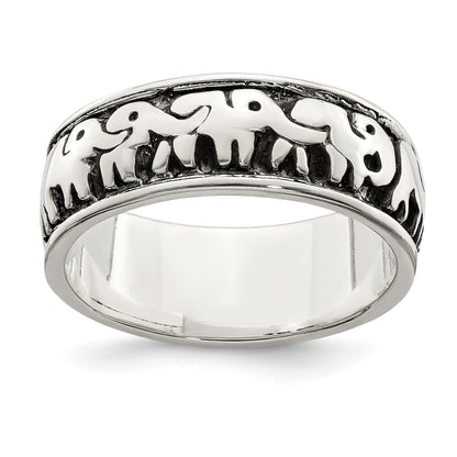 Sterlingsilber Poliert und Antikisiert Elephants Ring