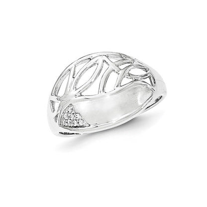 Sterlingsilber Poliert & Satiniert Zirkonia Muster Ring
