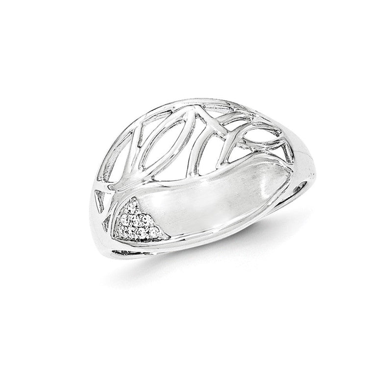 Sterlingsilber Poliert & Satiniert Zirkonia Muster Ring
