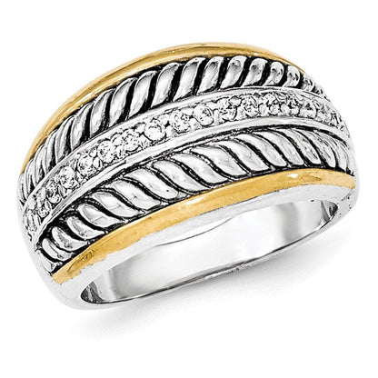 Sterlingsilber Goldfarben Antikisiert Zirkonia Ring