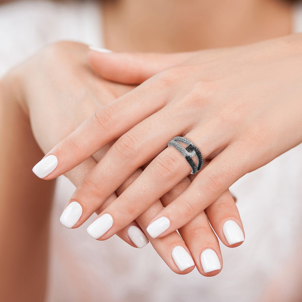 Sterlingsilber Rhodiniert Schwarz & Weiß Zirkonia Ring