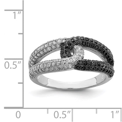 Sterlingsilber Rhodiniert Schwarz & Weiß Zirkonia Ring
