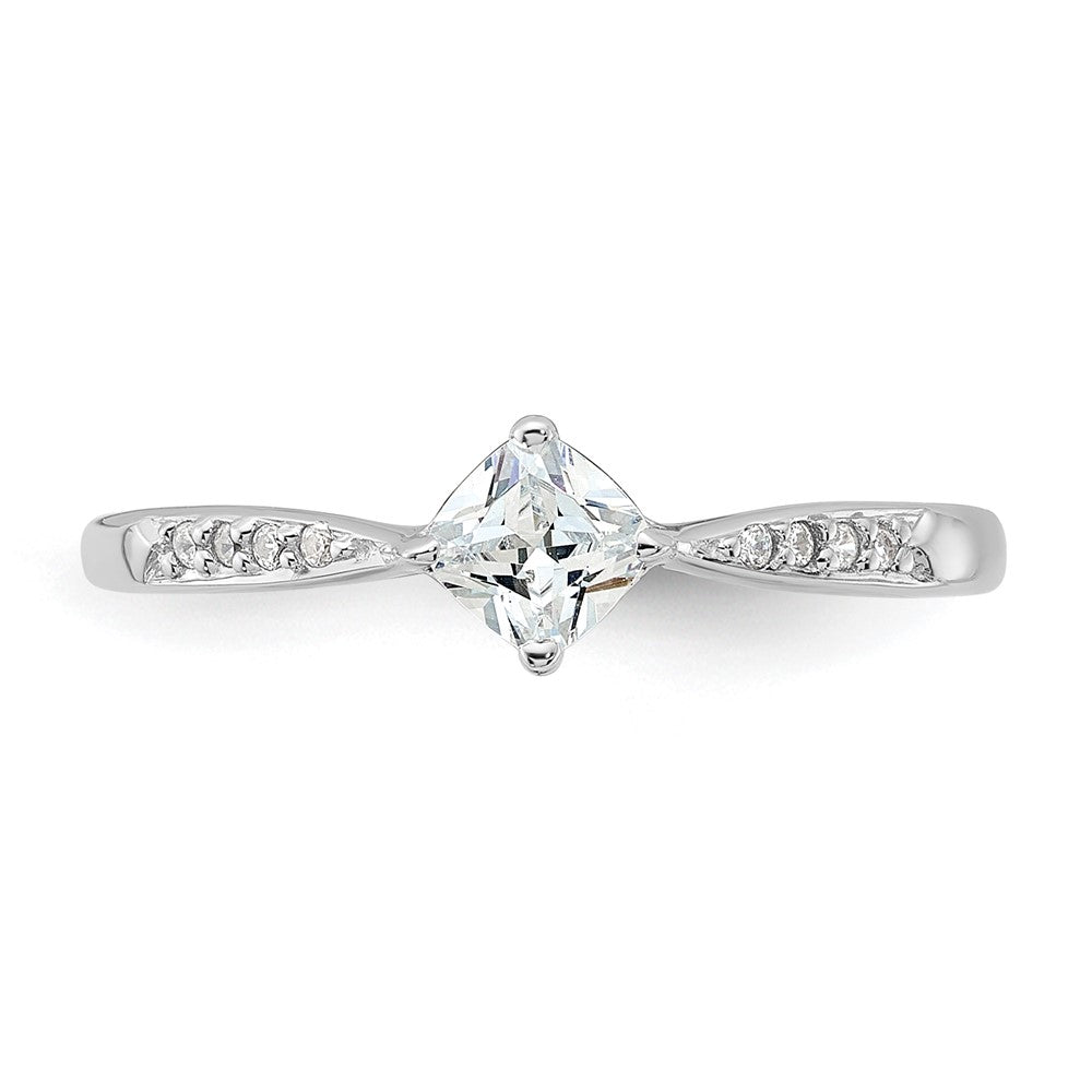 Sterlingsilber Rhodiniert Poliert und Quadratisch Geformt Zirkonia Ring