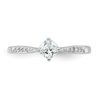 Sterlingsilber Rhodiniert Poliert und Quadratisch Geformt Zirkonia Ring