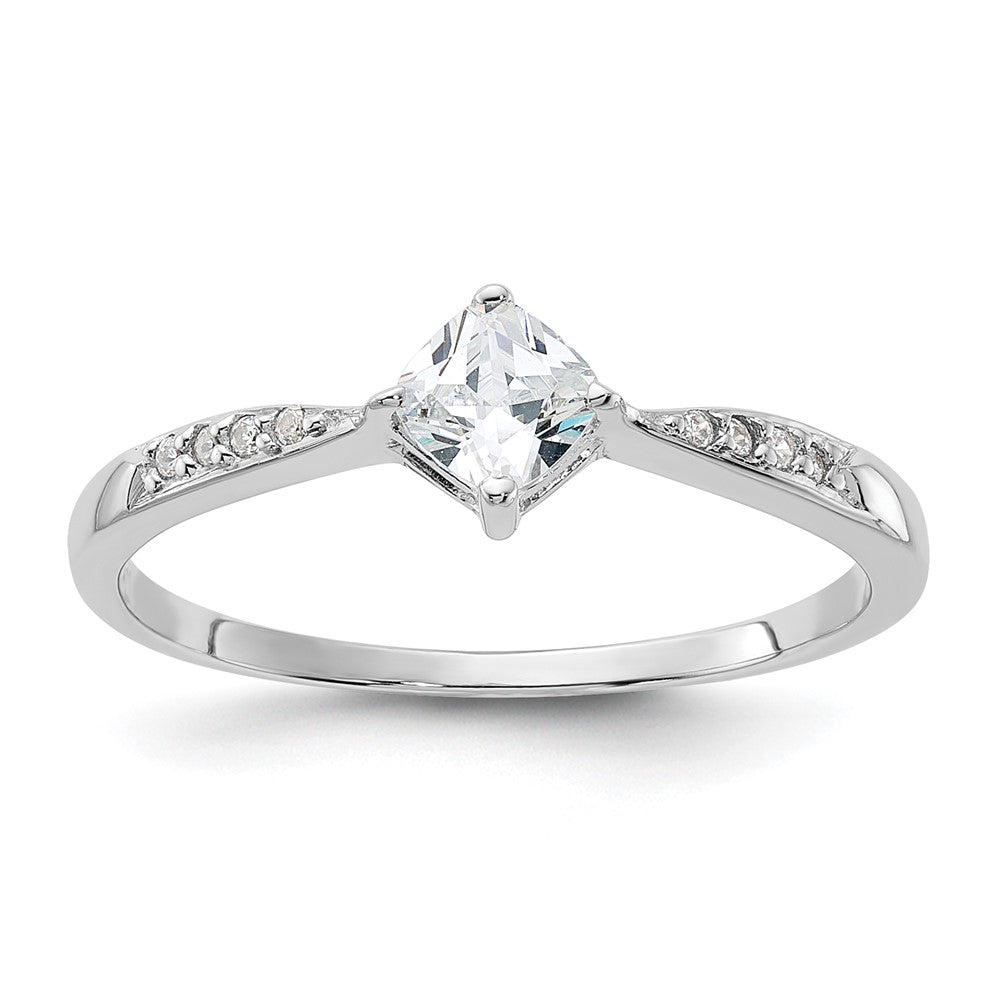Sterlingsilber Rhodiniert Poliert und Quadratisch Geformt Zirkonia Ring