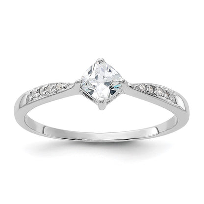 Sterlingsilber Rhodiniert Poliert und Quadratisch Geformt Zirkonia Ring