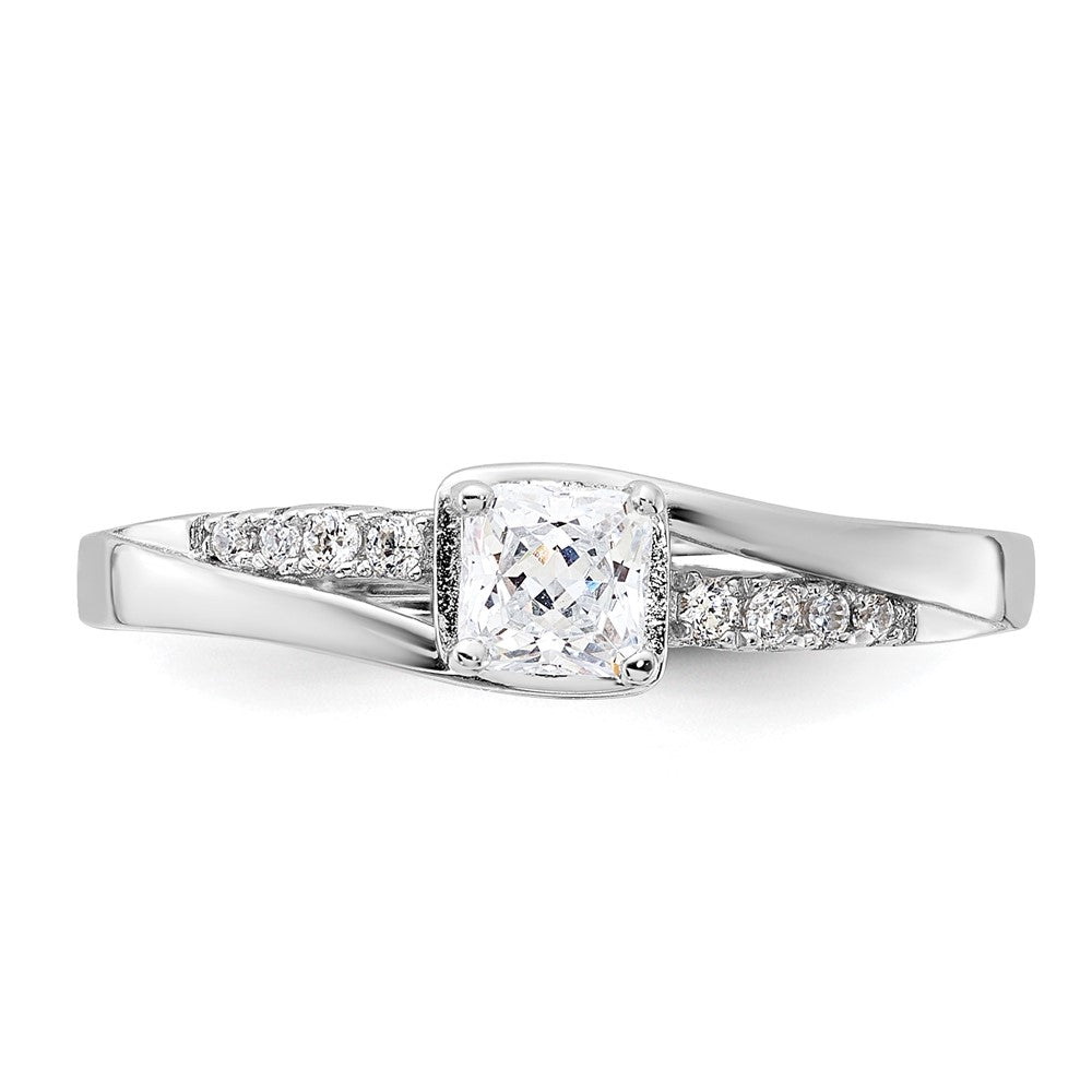 Sterlingsilber Rein Feuer Rhodiniert Poliert & Zirkonia Ring