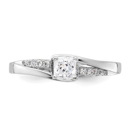 Sterlingsilber Rein Feuer Rhodiniert Poliert & Zirkonia Ring