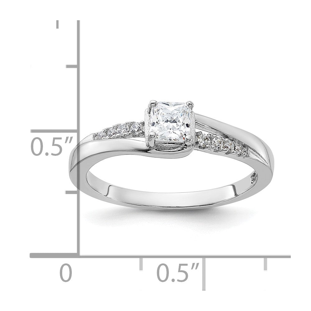 Sterlingsilber Rein Feuer Rhodiniert Poliert & Zirkonia Ring