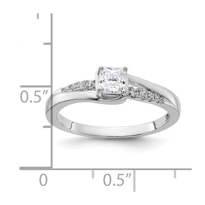 Sterlingsilber Rein Feuer Rhodiniert Poliert & Zirkonia Ring