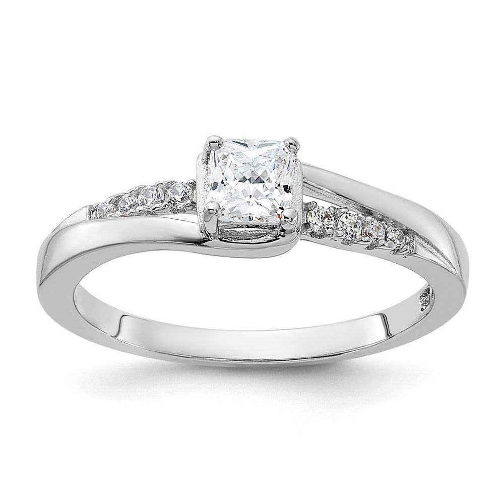 Sterlingsilber Rein Feuer Rhodiniert Poliert & Zirkonia Ring