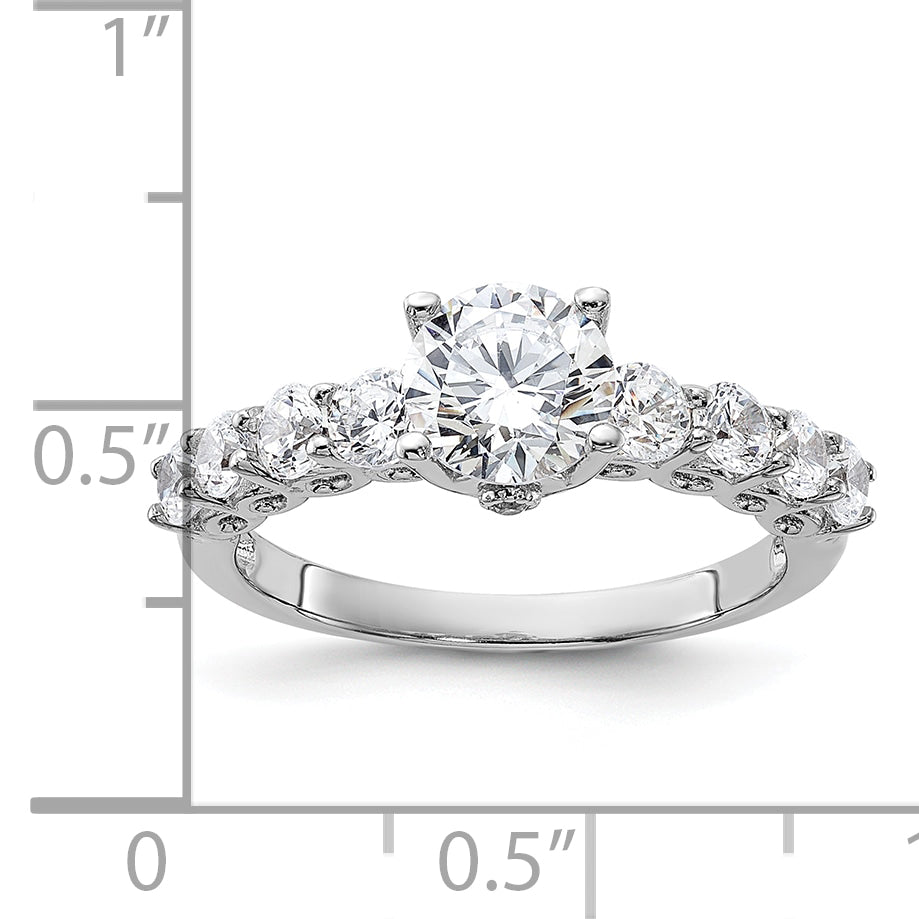 Sterlingsilber Rein Feuer Rhodiniert Poliert & Zirkonia Ring