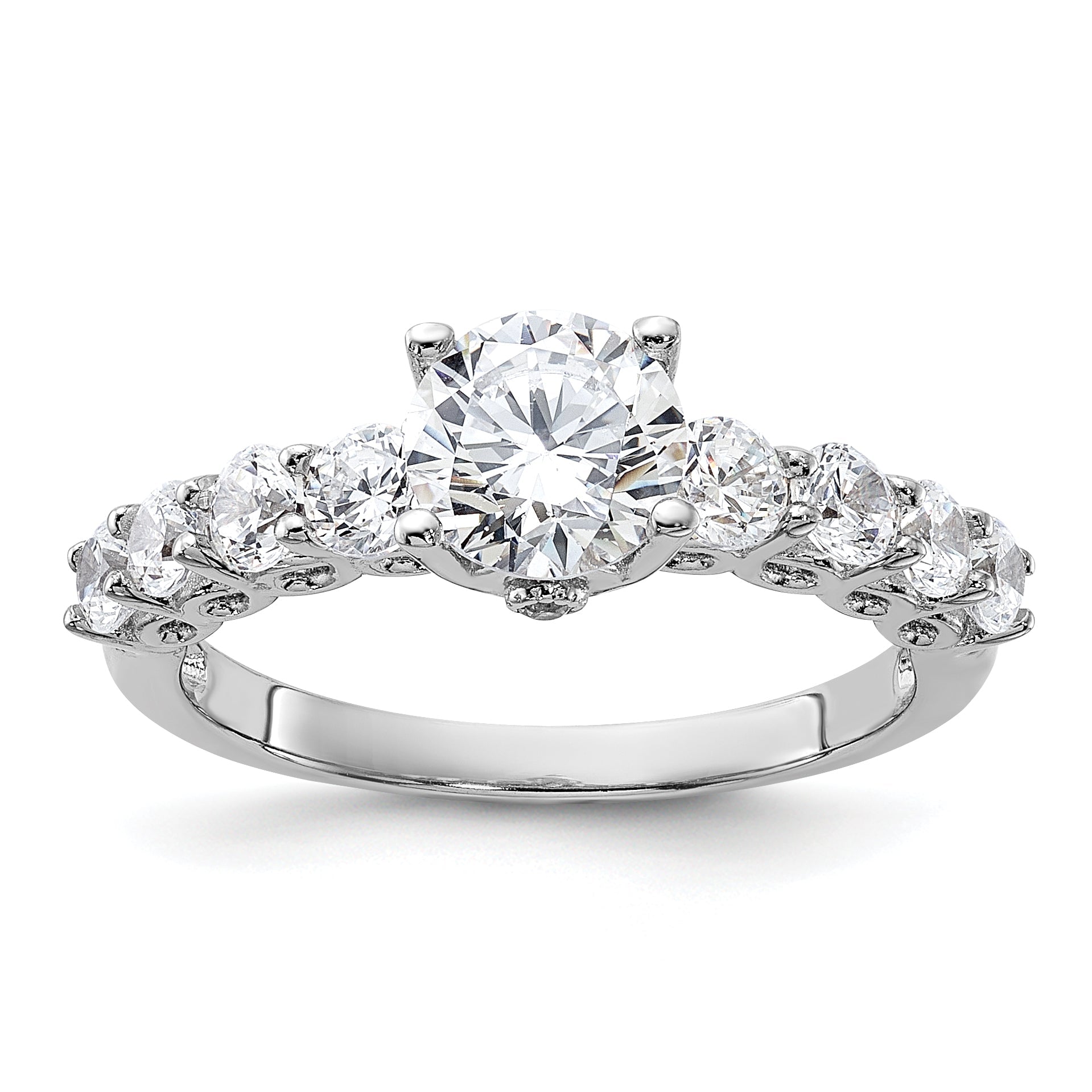 Sterlingsilber Rein Feuer Rhodiniert Poliert & Zirkonia Ring