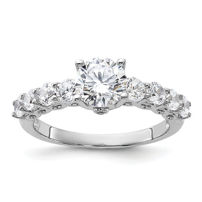 Sterlingsilber Rein Feuer Rhodiniert Poliert & Zirkonia Ring