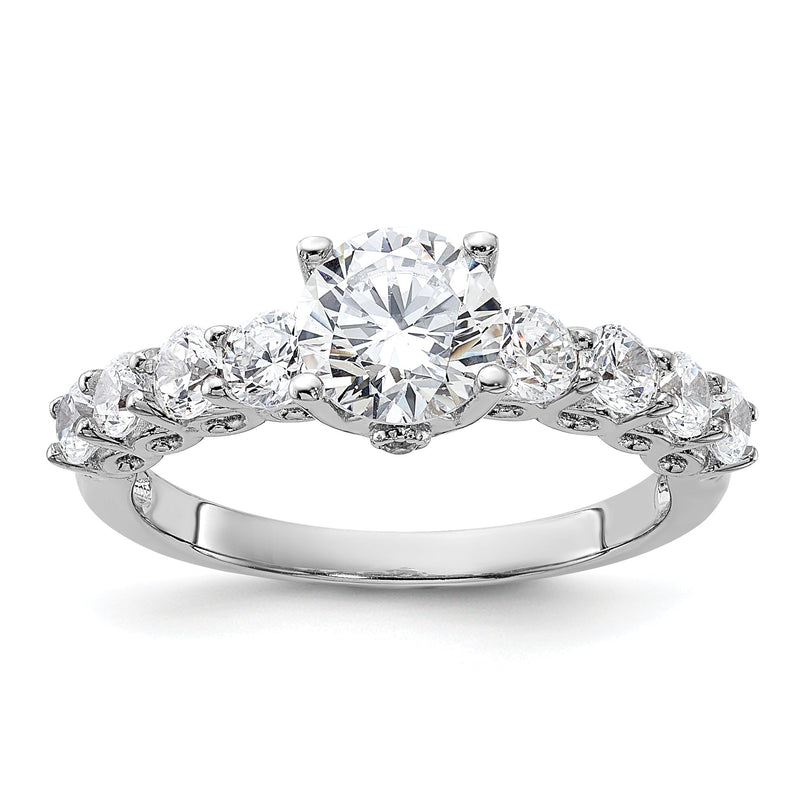 Sterlingsilber Rein Feuer Rhodiniert Poliert & Zirkonia Ring