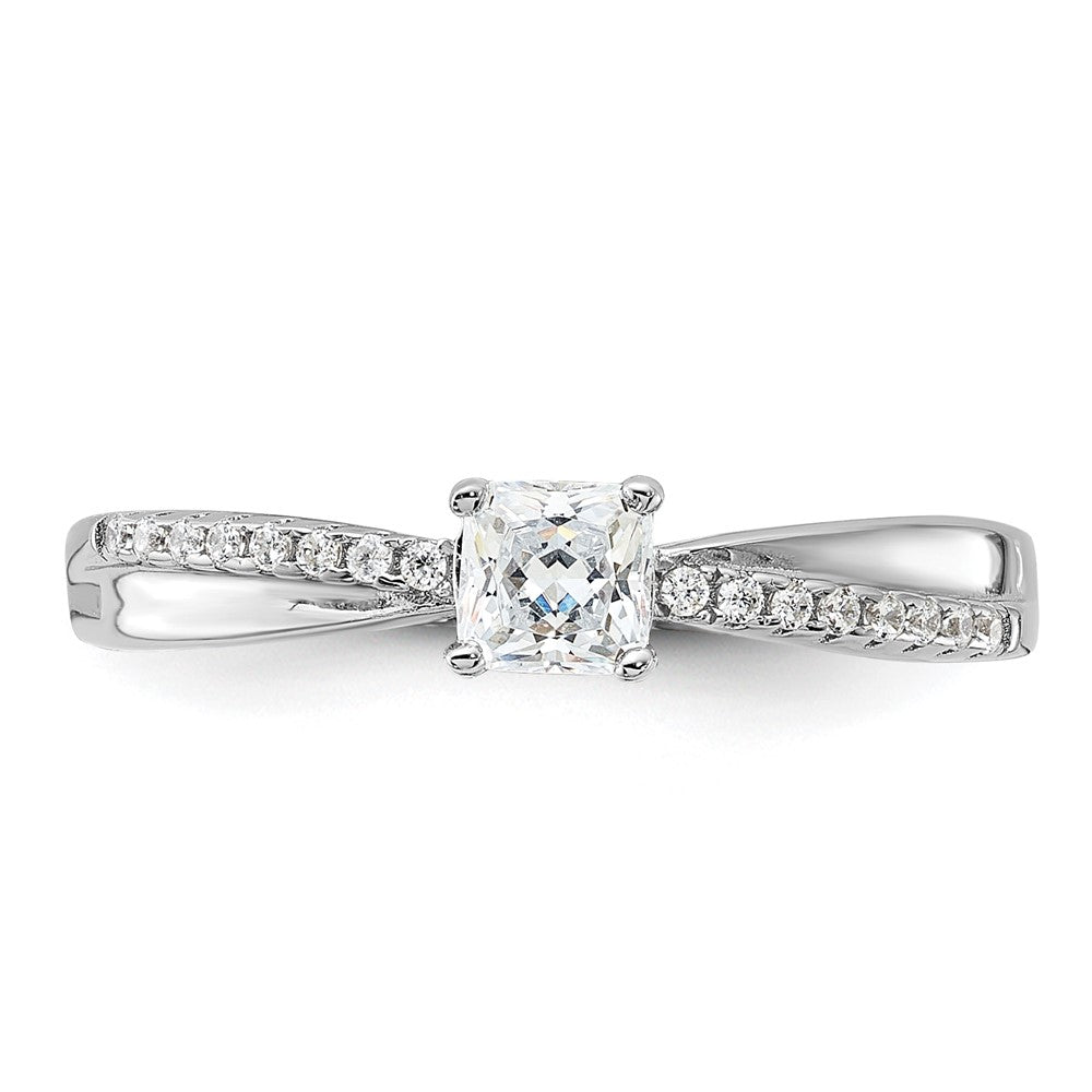 Sterlingsilber Rhodiniert Poliert & Zirkonia Ring
